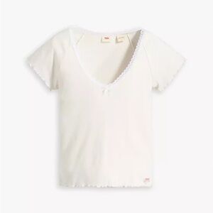 Levi's White Lace Trim Short Sleeve Top